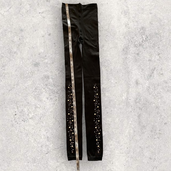 Black Studded Leggings Pearl, Rhinestone Silver Studded Size S-M Great Condition - Picture 7 of 11